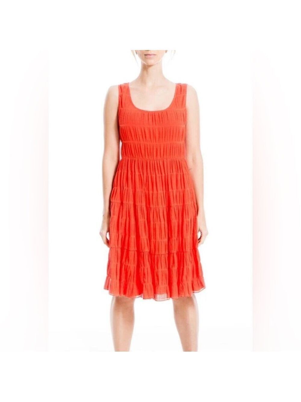 Max Studio Papaya Sleeveless Textured Tiered Midi Dress - Size - XS